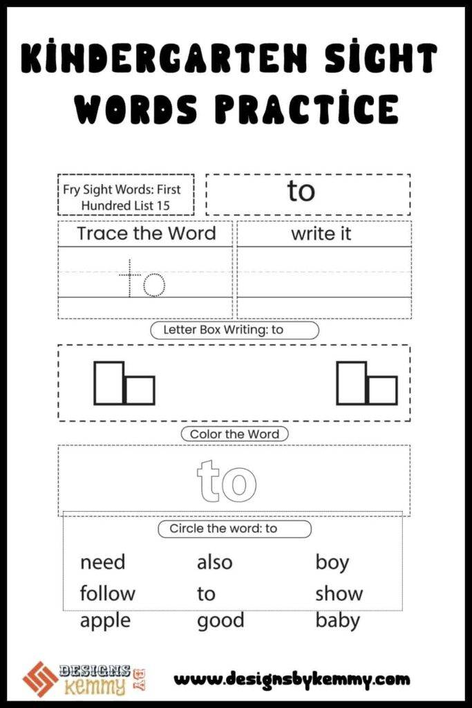 Sight Words Practice Kindergarten Worksheets