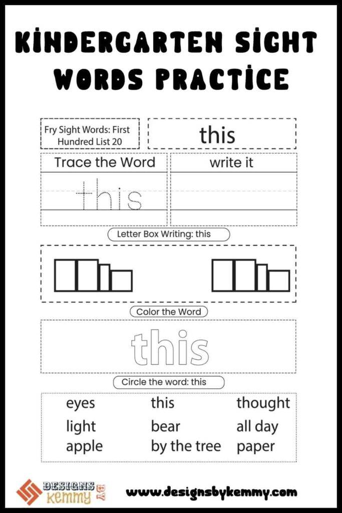 Free Sight Words Printables For Kindergarten