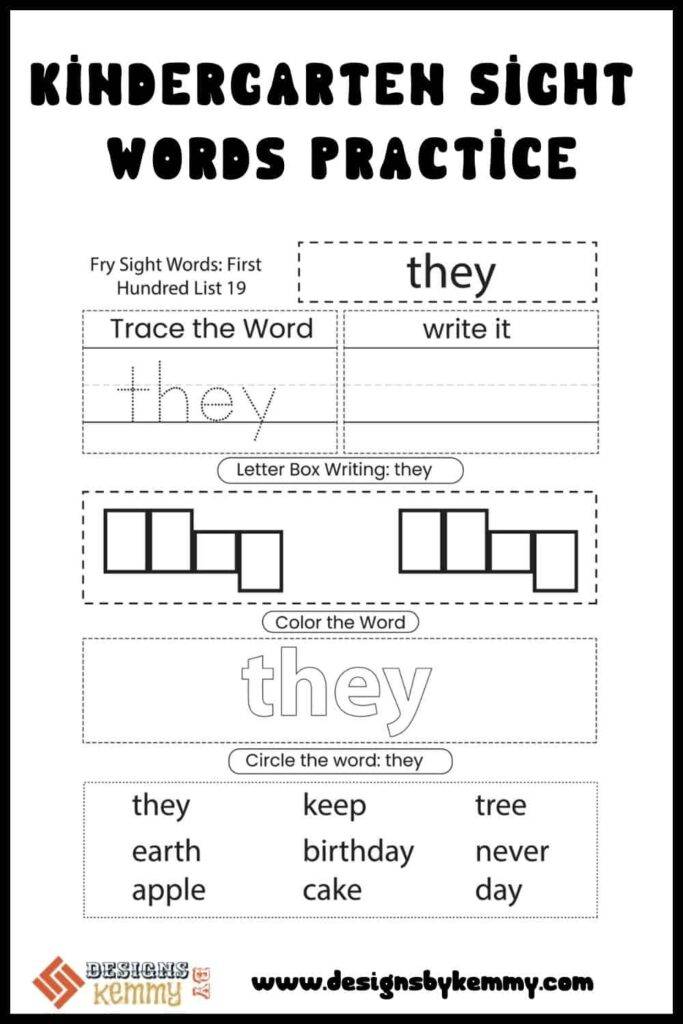 Sight Words Kindergarten Worksheets