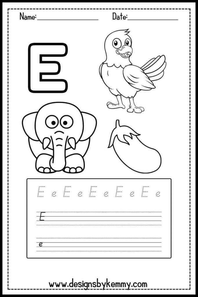 Tracing alphabet letter e