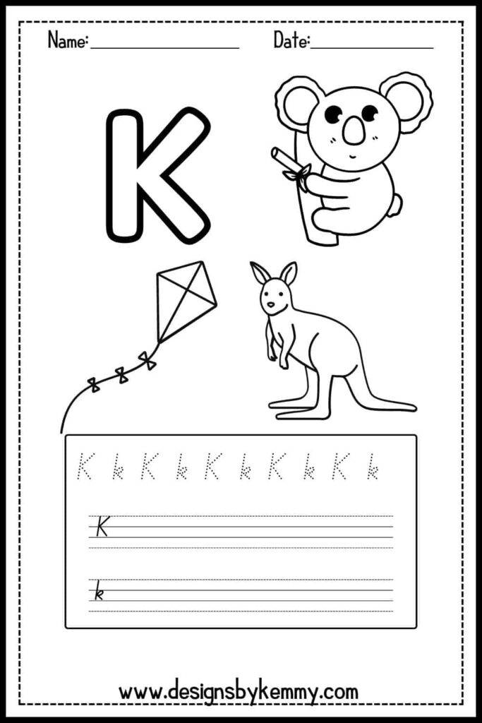 Tracing alphabet letter k