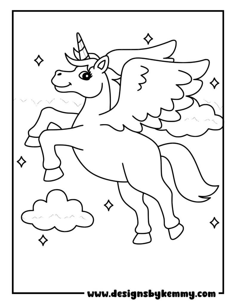 Flying Unicorn Coloring Pages For Toddlers