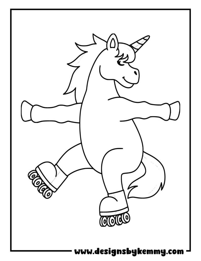 Unicorn Roller Skating Coloring Page