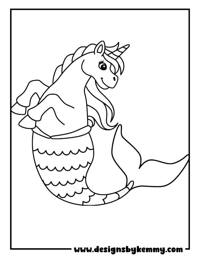 Mermaid Unicorn Coloring Pages For Kids