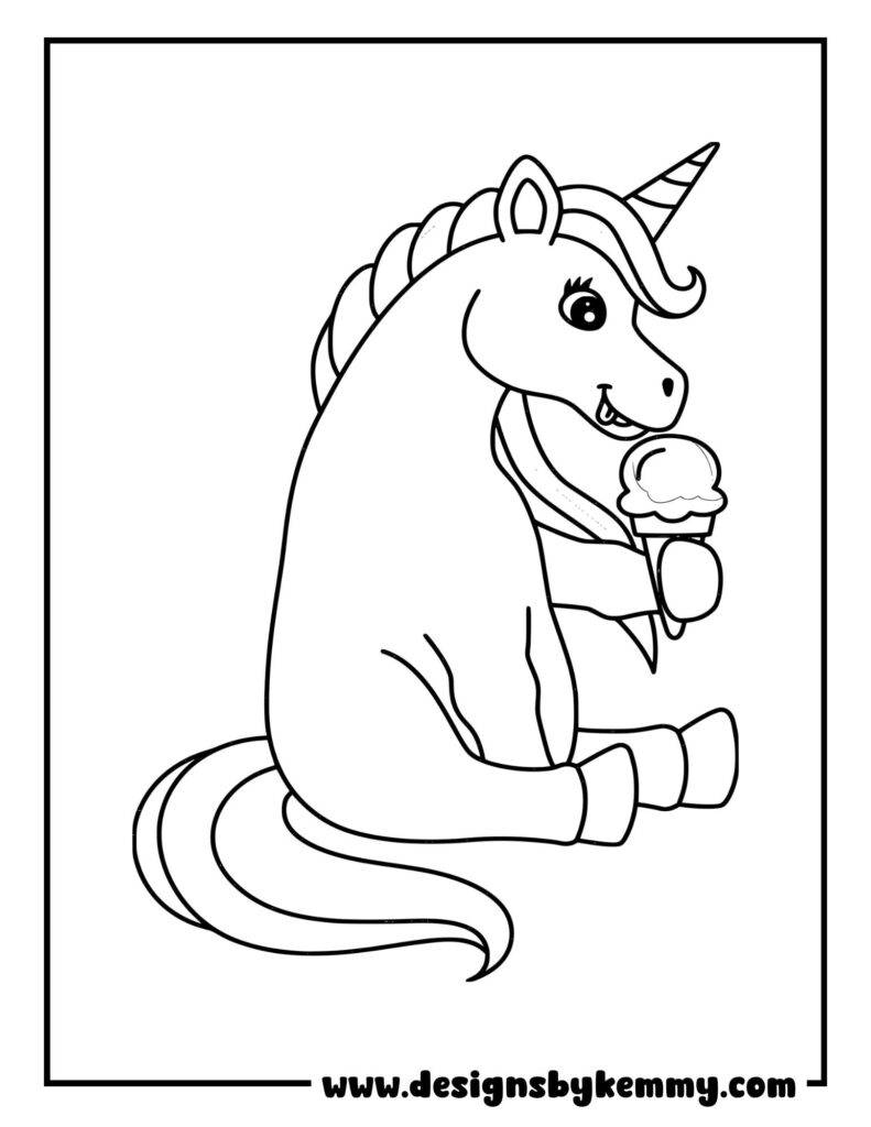 Sitting Unicorn Eating An Ice Cream