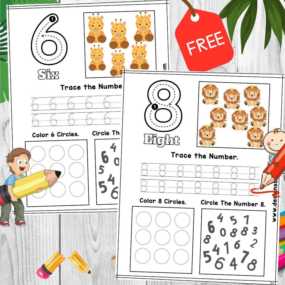 Animal Number Tracing Worksheet