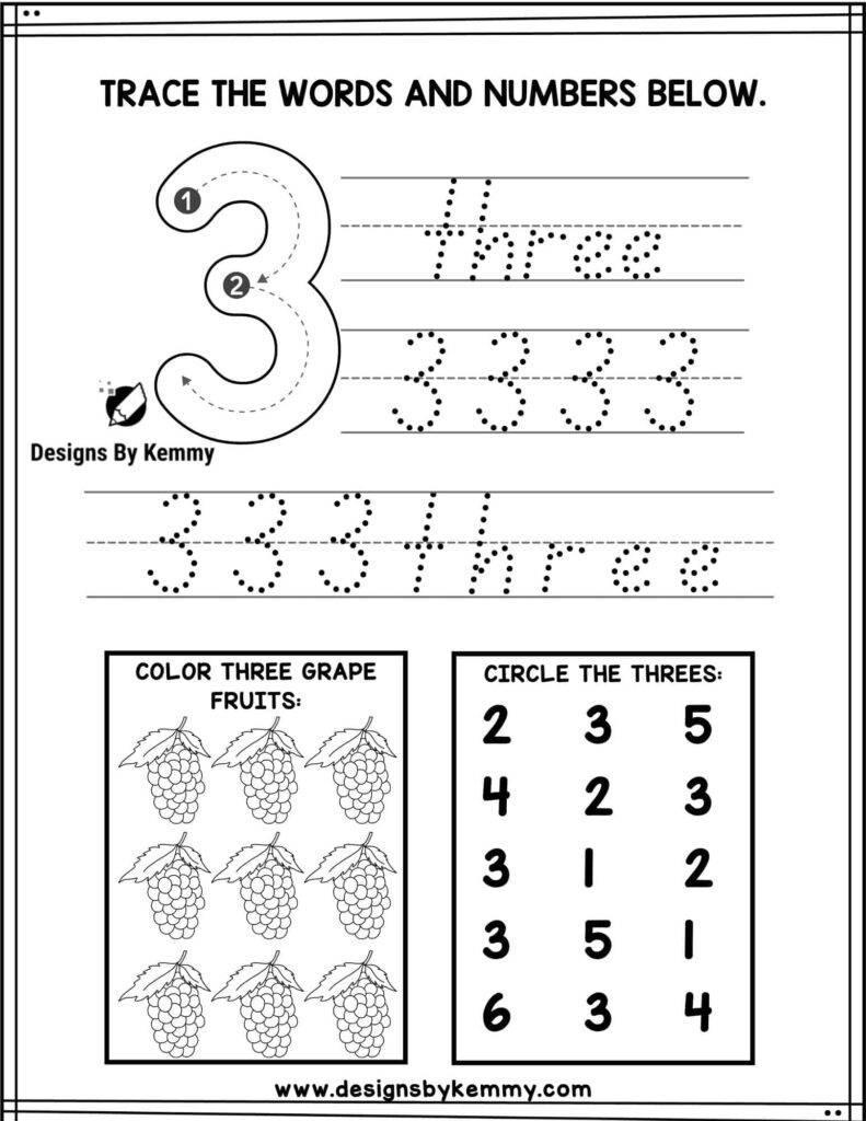 Trace-Number-3-Worksheet