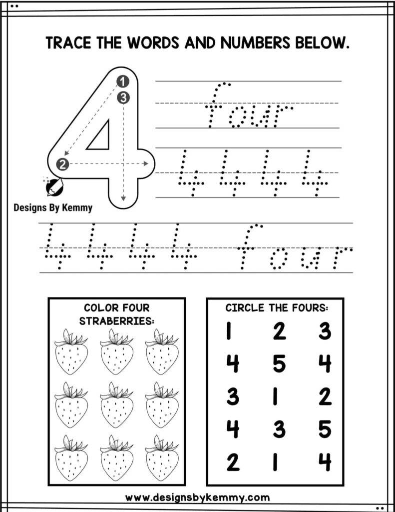 Trace-Number-4-Worksheet