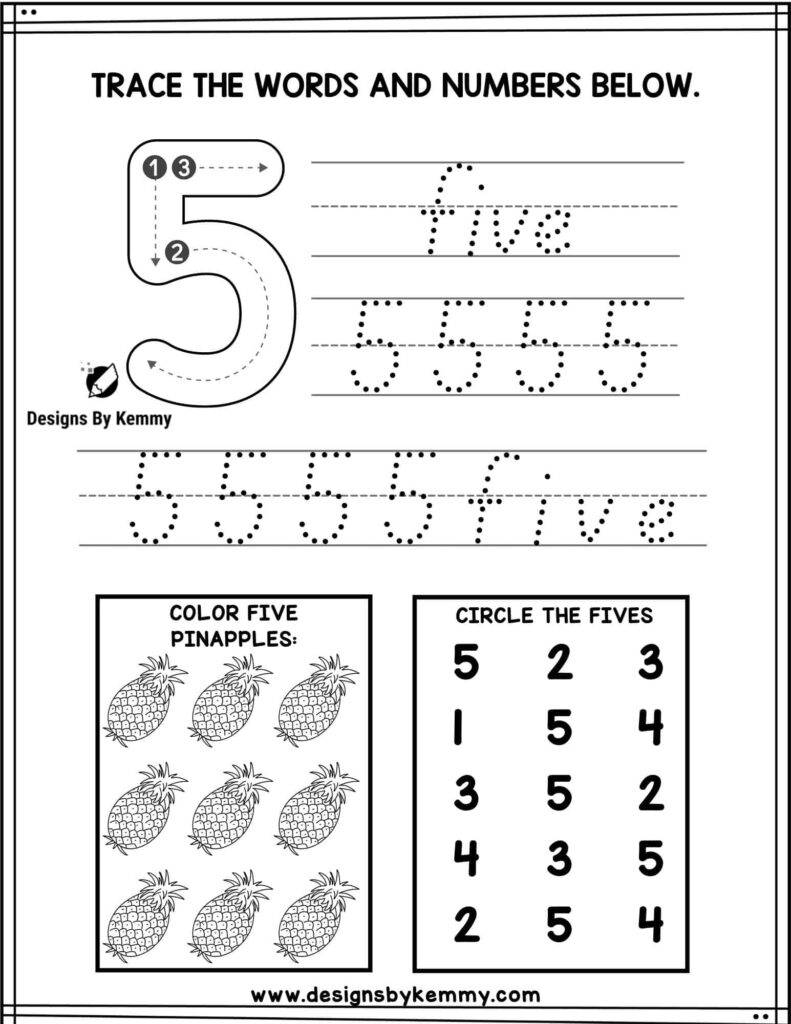 Trace-Number-5-Worksheet