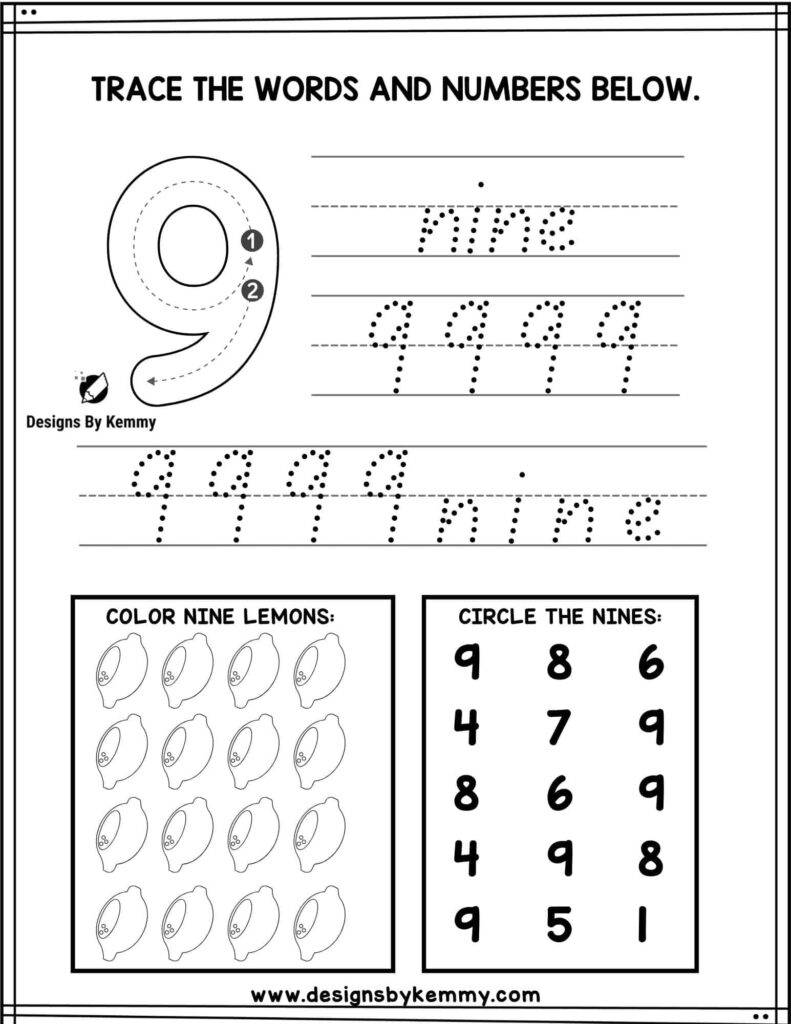 Trace-Number-9-Worksheet