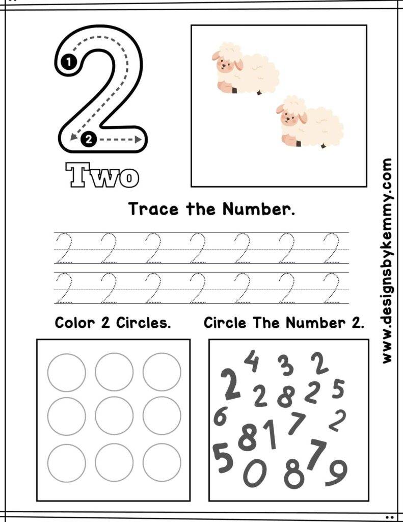 Animal Number 2 Tracing Worksheet
