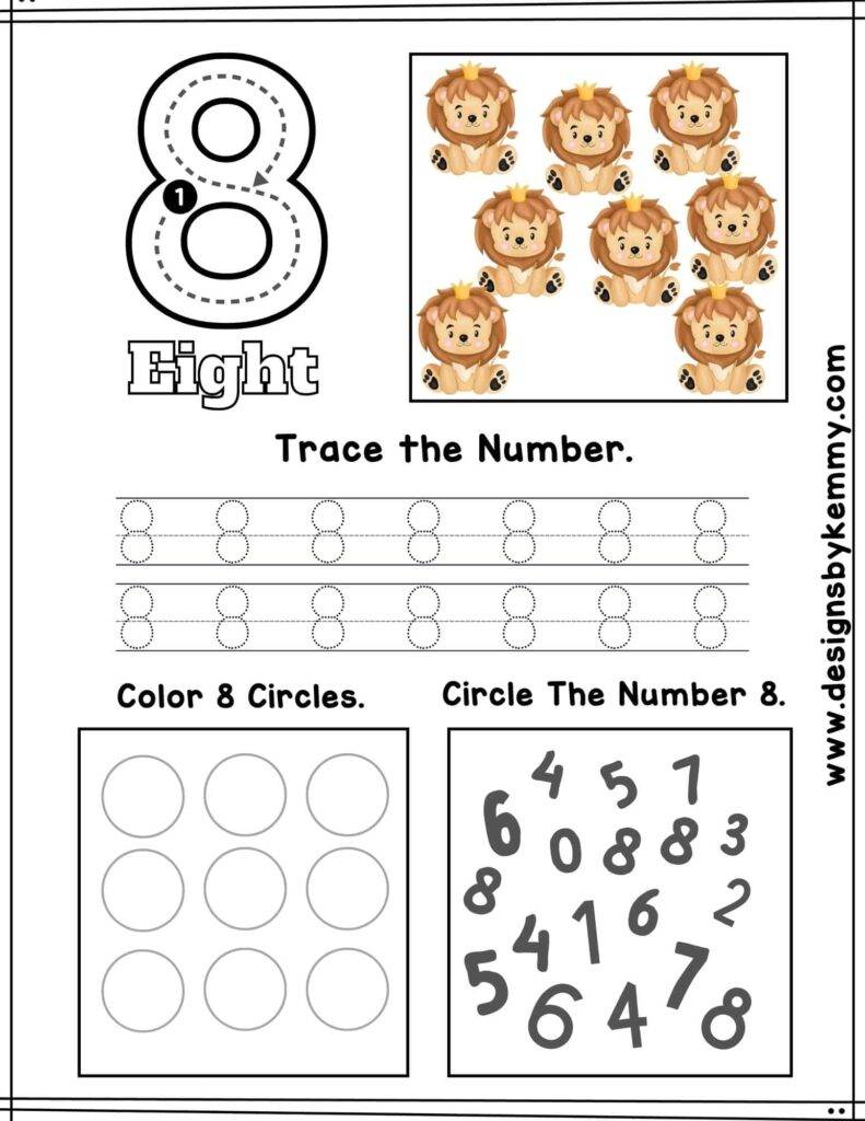 Animal Number 8 Tracing Worksheet