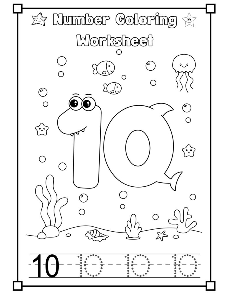 Baby Shark Number 10 Coloring Worksheet