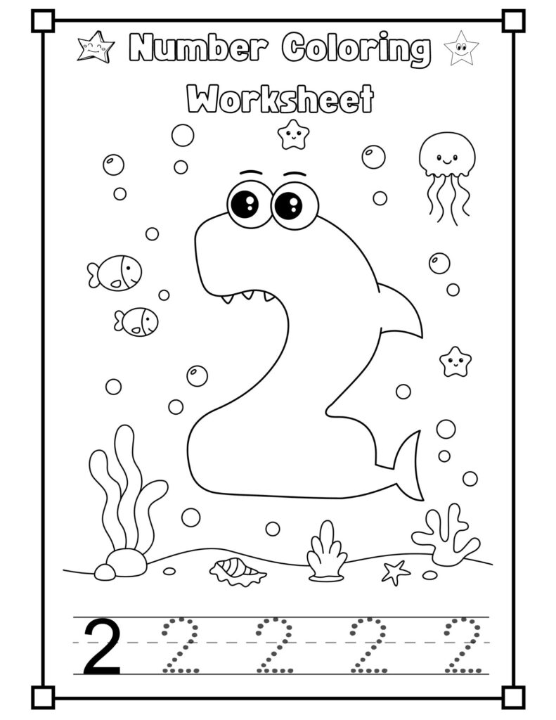 Baby Shark Number 2 Coloring Worksheet