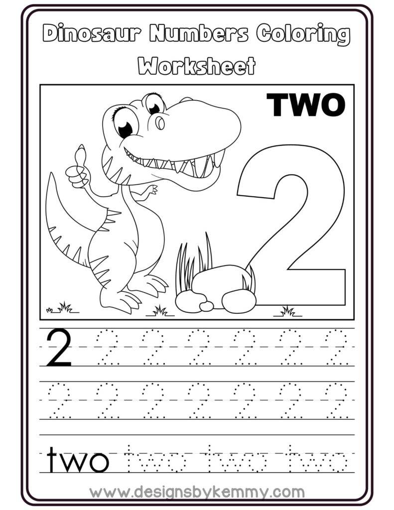 Dinosaur-Numbe-2-Coloring-worksheet