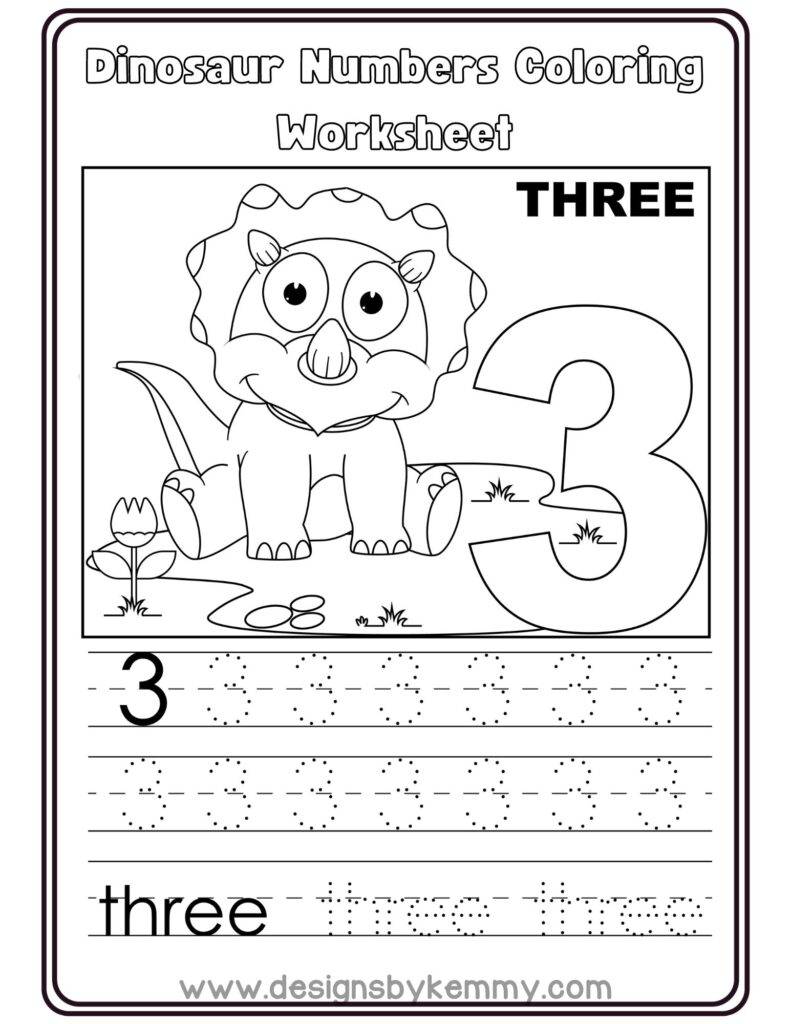 Dinosaur-Numbe-3-Coloring-worksheet