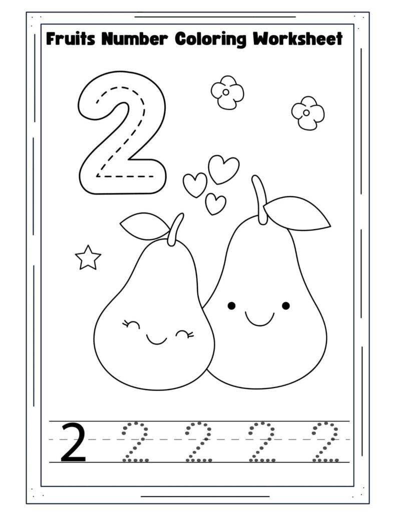 Fruits-Number-2-Coloring-Worksheet
