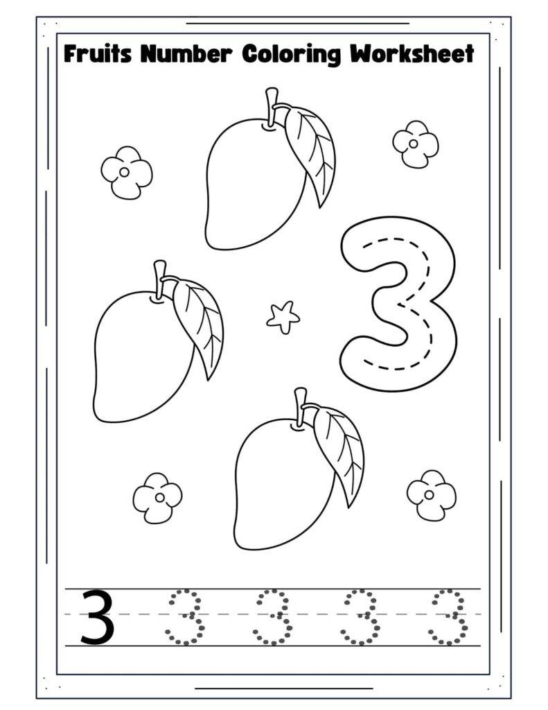 Fruits-Number-3-Coloring-Worksheet