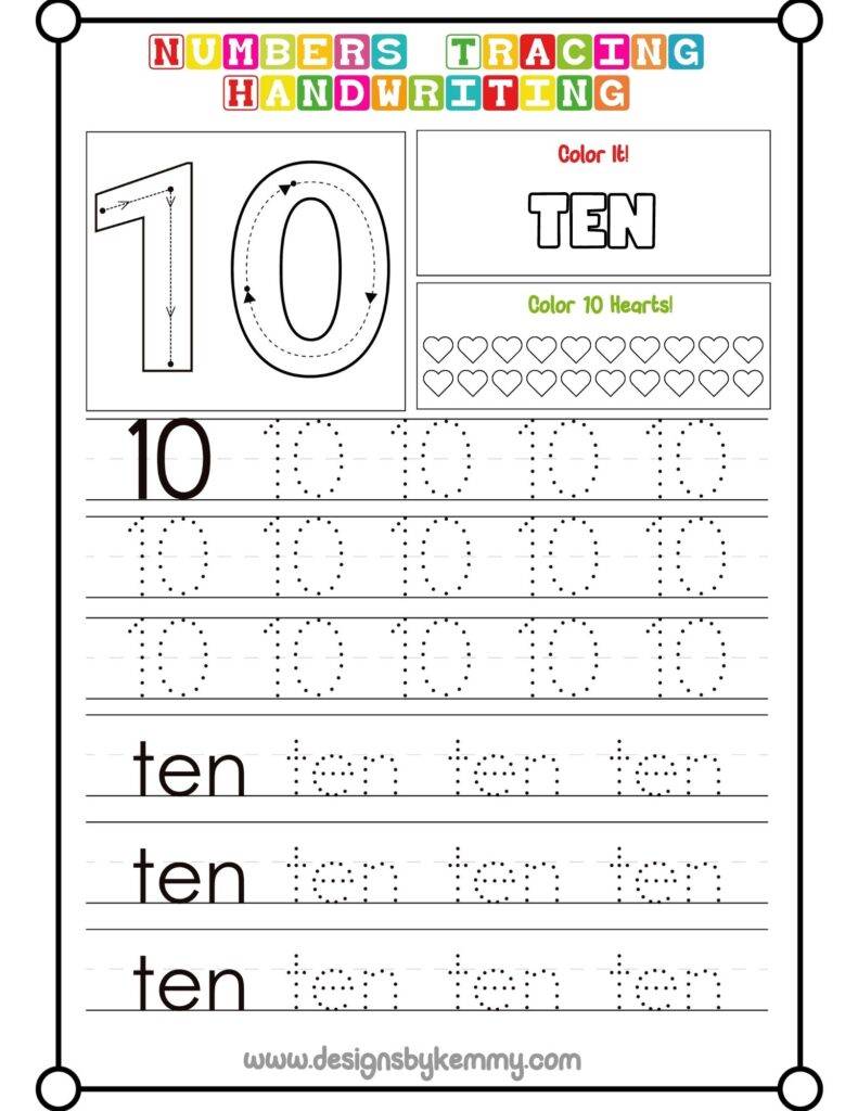 Number Tracing Handwriting 10