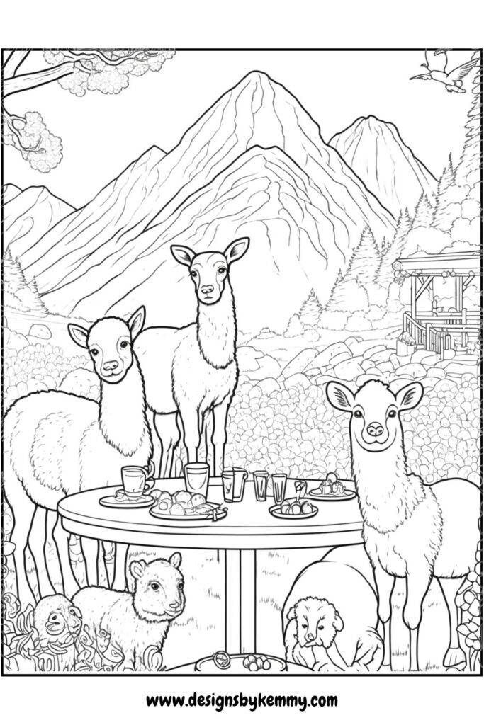 Animal Picnic Coloring Page