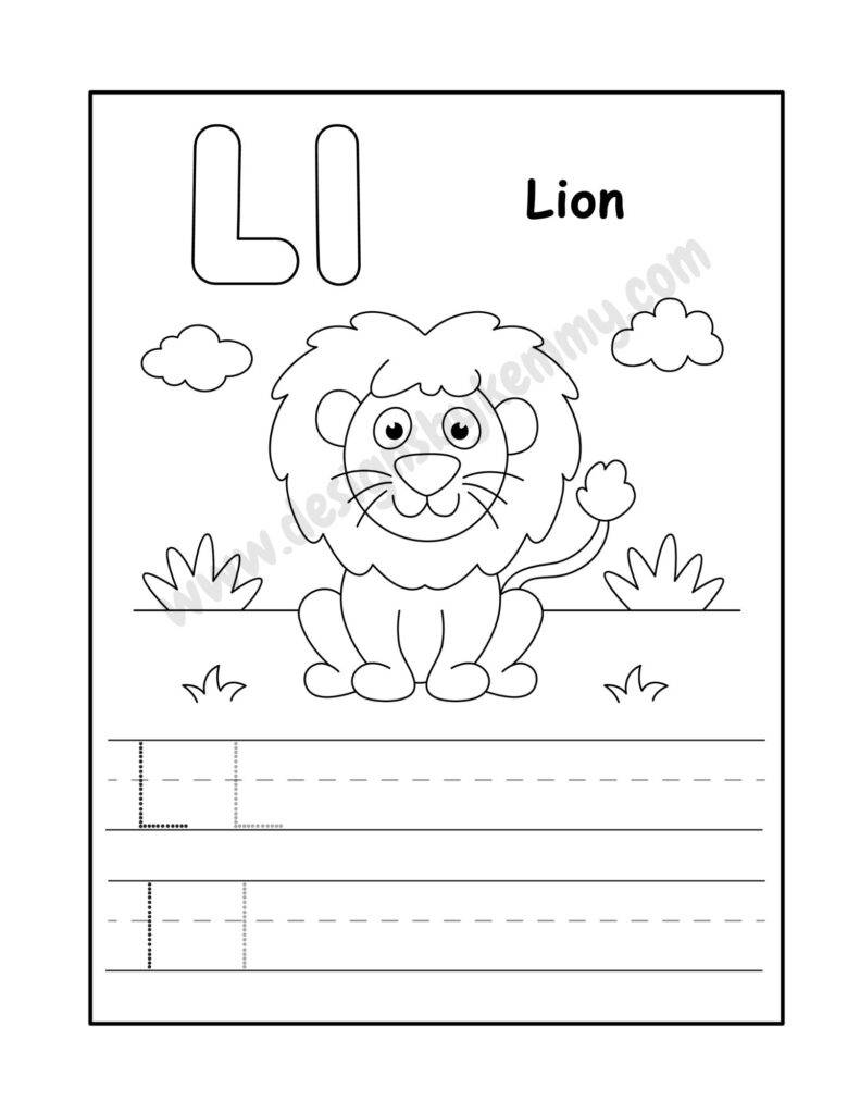 Animal Alphabet Coloring Worksheet For Kids L