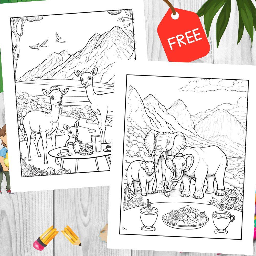 Animal picnic Coloring Page