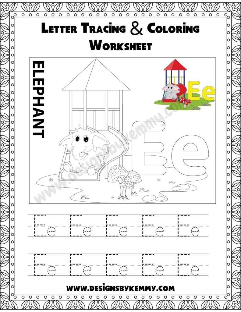 Letter Handwriting & Coloring Worksheet E