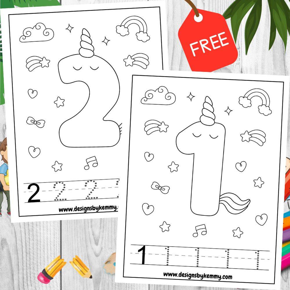 Unicorn Numbers Coloring Worksheet