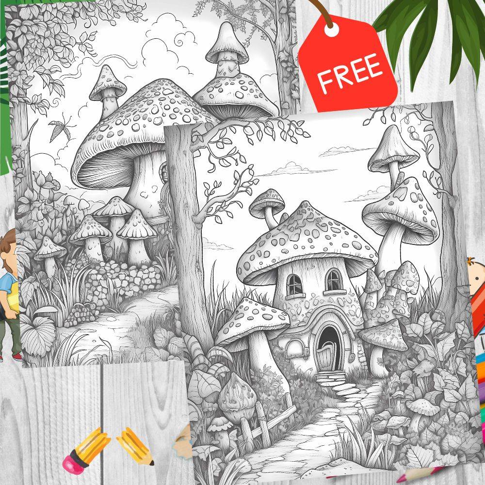 Fairy Toadstool Houses Coloring Pages