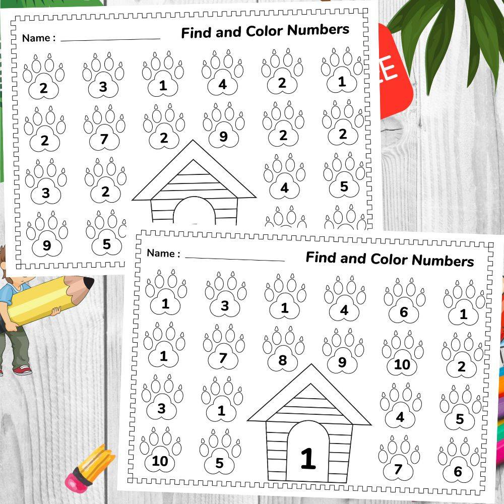 Find And Color Numbers Activity Pages For Kids
