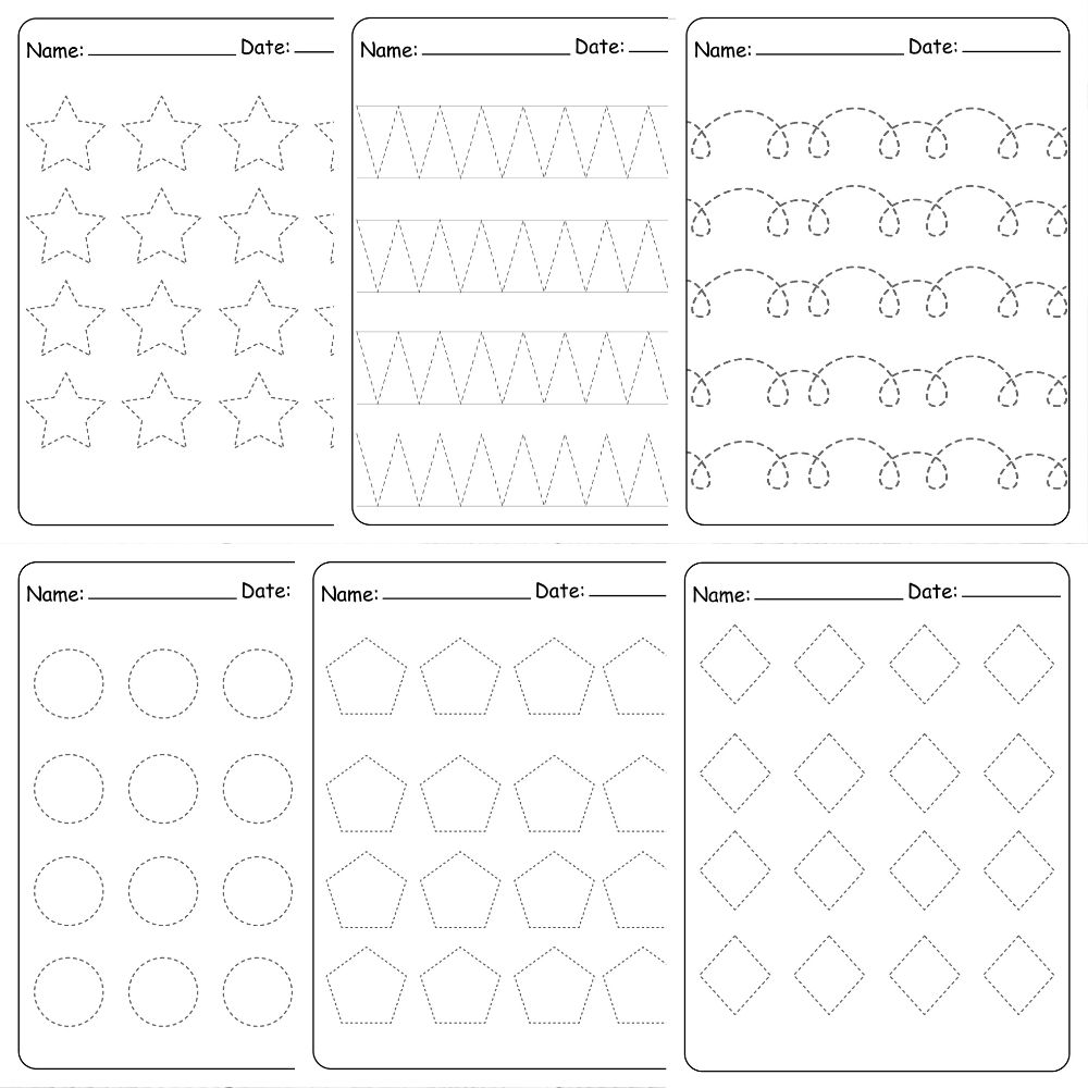 Handwriting Practice. Trace The Shapes Activity Pages