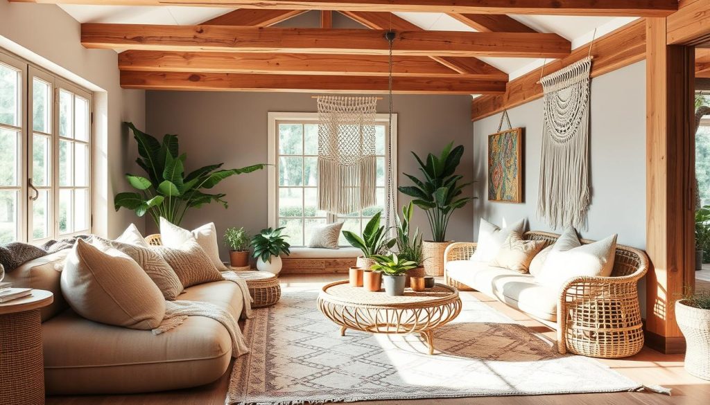 Boho Living Room with Natural Textiles