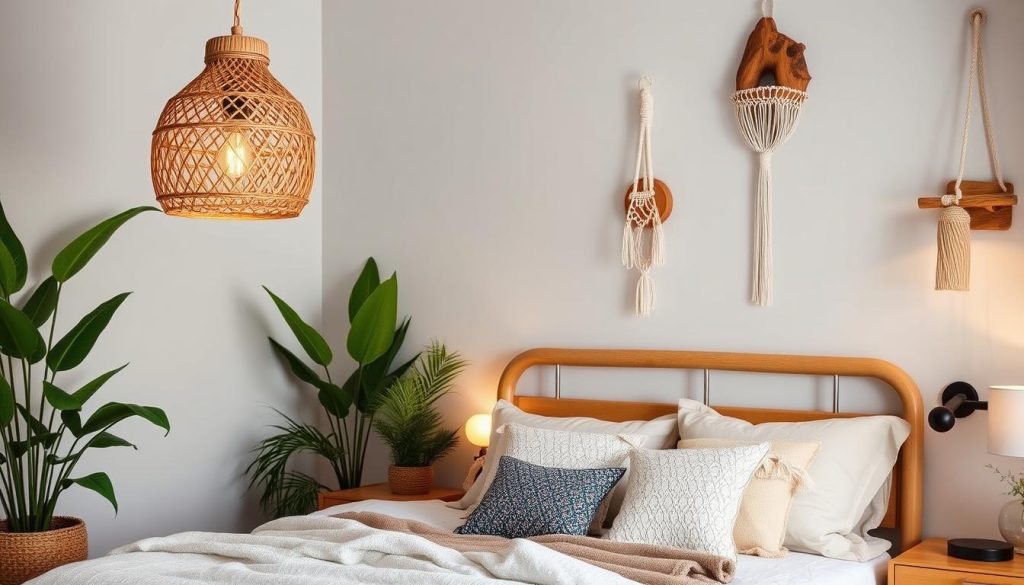 Boho bedroom lighting fixtures with natural materials