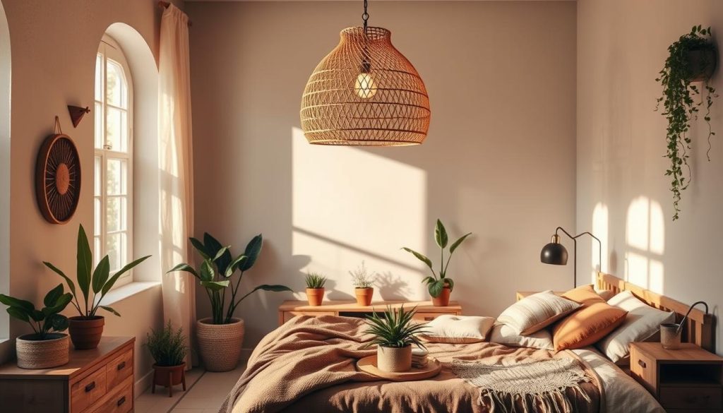 Rattan Pendant Lights in Bedroom