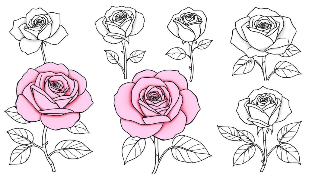 Rose Illustrations for Coloring
