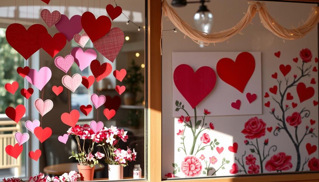 Valentine's Day window decorations and wall art