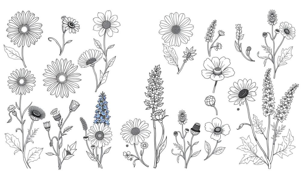 Wildflower Coloring Page Styles