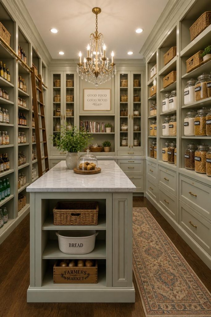 Dream luxury walk-in pantry ideas with elegant cabinetry and designer lighting