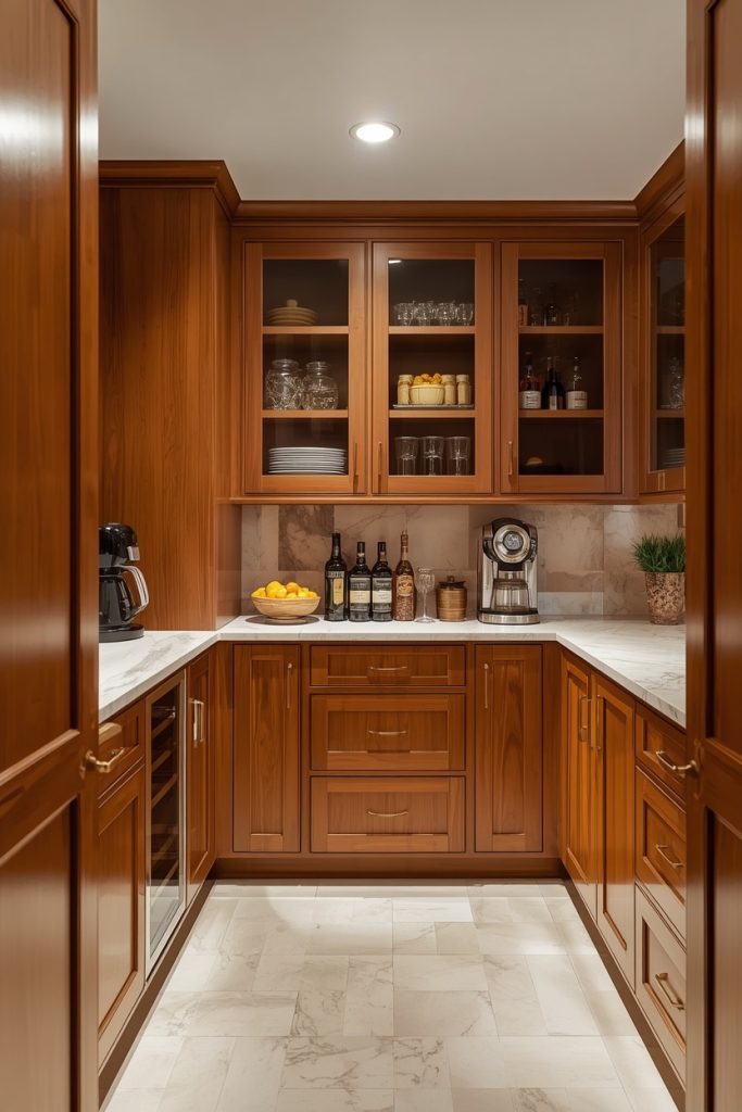 Luxury butler pantry ideas with coffee station and elegant shelving