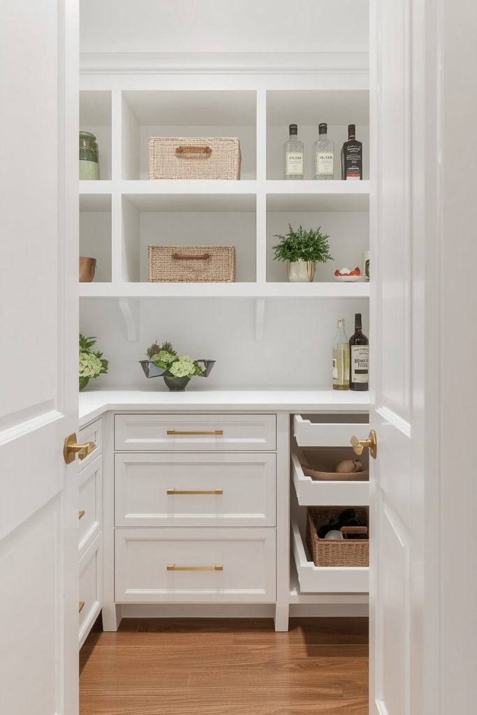 Luxury butler pantry ideas with coffee station and elegant shelving